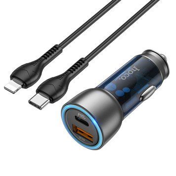 Автомобільний зарядний пристрій HOCO NZ8 Sprinter 43W dual port PD25W+QC3.0 car charger set(C to iP) Blue 656-00323 фото