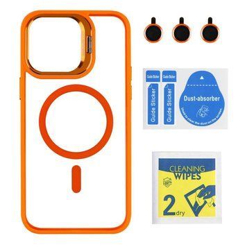 Чехол TPU+PC+Metal Stand Case with MagSafe and Camera Lenses для iPhone 14 Pro Max Orange 214-03665 фото