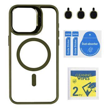 Чохол TPU+PC+Metal Stand Case with MagSafe and Camera Lenses для iPhone 15 Pro Max Green 214-03715 фото