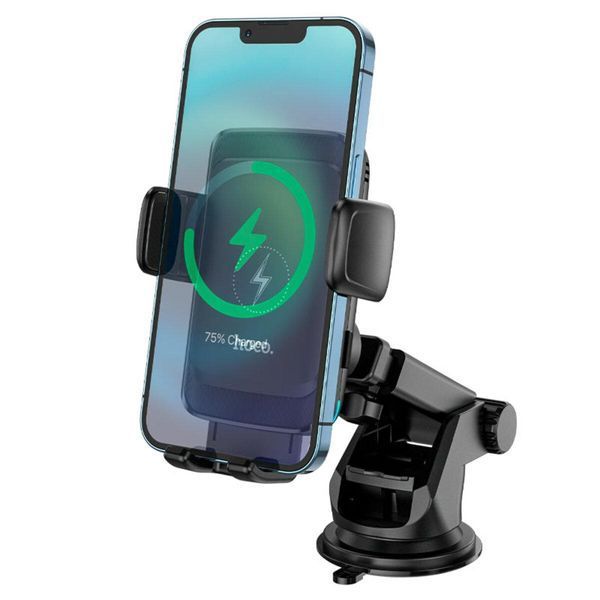 Тримач для мобільного з БЗП HOCO S35 Smart alignment wireless charging car holder Black 656-00539 фото