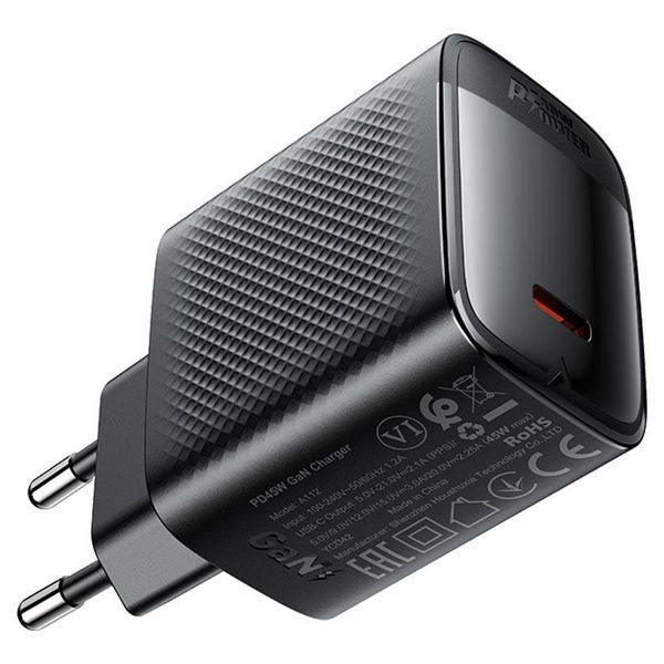 Сетевое зарядное устройство ACEFAST A112 PD45W GaN single USB-C charger (EU) Black 6974316284055 фото