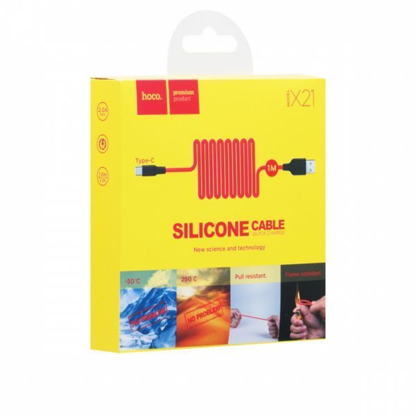 Кабель HOCO X21 USB to Type-C 2A, 1m, silicone, TPE connectors, Black+Red 6957531071419 фото