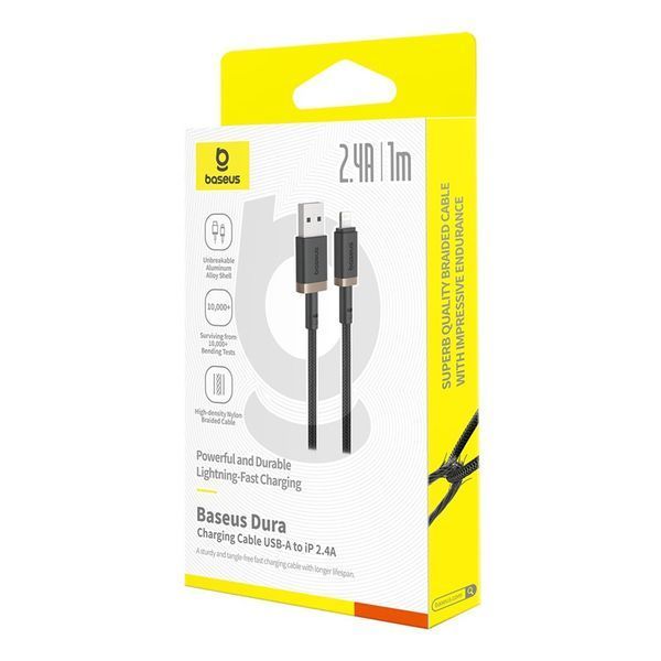 Кабель Baseus Dura Series Fast Charging Cable USB to iP 2.4A 1m Gold+Black P10377801U01-00 фото