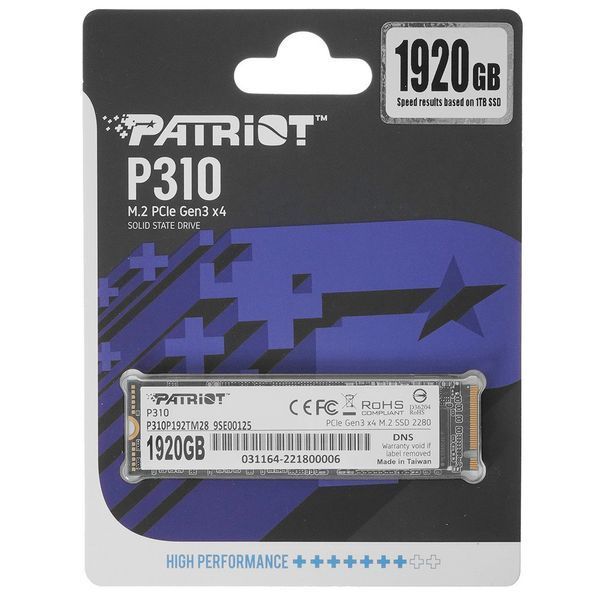 Накопитель SSD M.2 Patriot P310 1920GB NVMe 2280 PCIe 3.0x4 3D NAND TLC P310P192TM28 фото