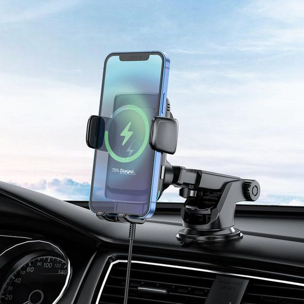 Тримач для мобільного з БЗП HOCO S35 Smart alignment wireless charging car holder Black 656-00539 фото