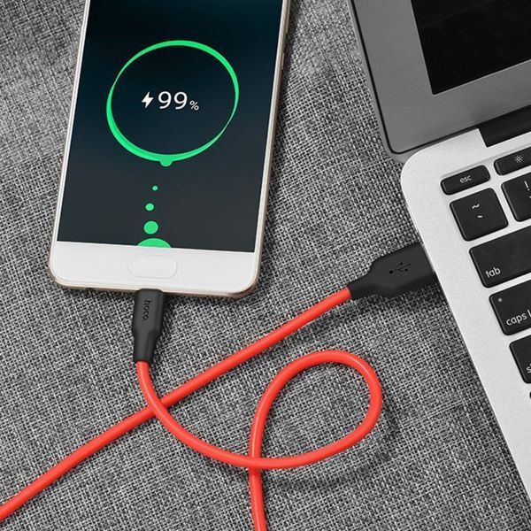 Кабель HOCO X21 USB to Type-C 2A, 1m, silicone, TPE connectors, Black+Red 6957531071419 фото