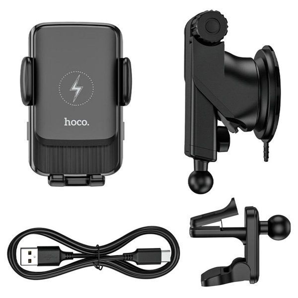 Тримач для мобільного з БЗП HOCO S35 Smart alignment wireless charging car holder Black 656-00539 фото