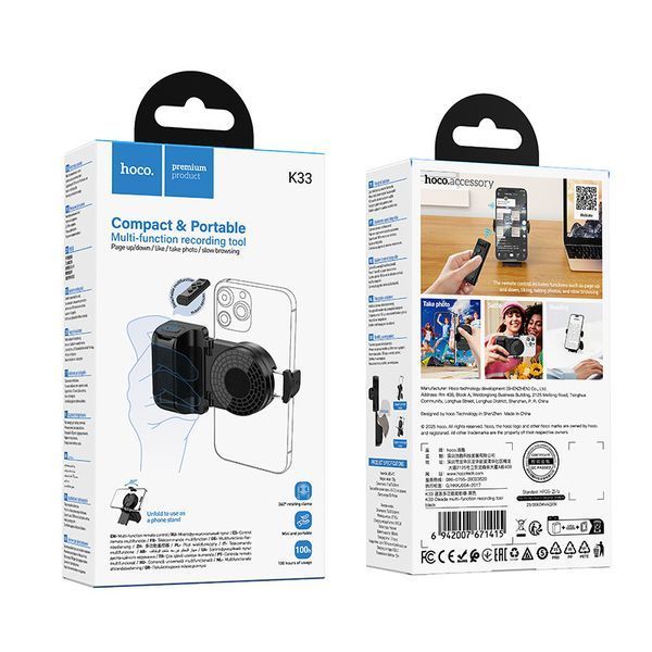 Держатель телефона HOCO K33 Oleada multi-function recording tool Black 6942007671415 фото
