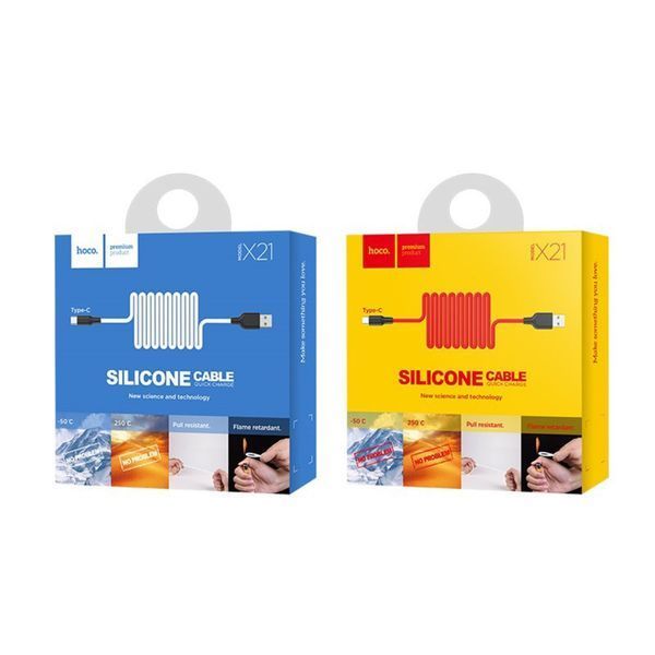Кабель HOCO X21 USB to Type-C 2A, 1m, silicone, TPE connectors, Black+Red 6957531071419 фото