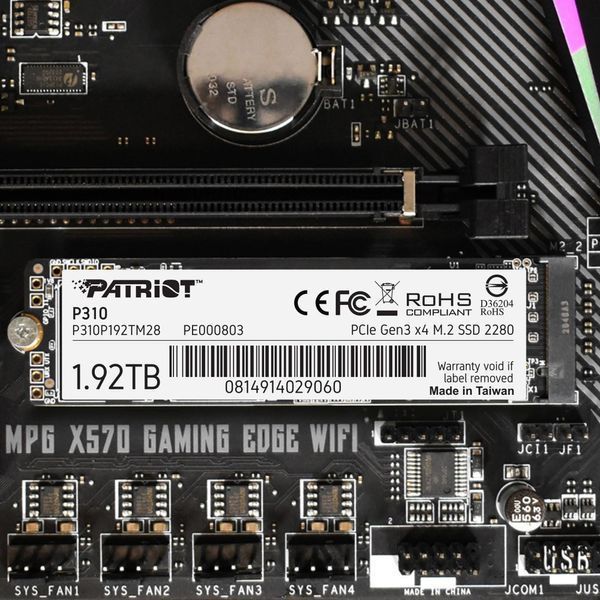 Накопитель SSD M.2 Patriot P310 1920GB NVMe 2280 PCIe 3.0x4 3D NAND TLC P310P192TM28 фото