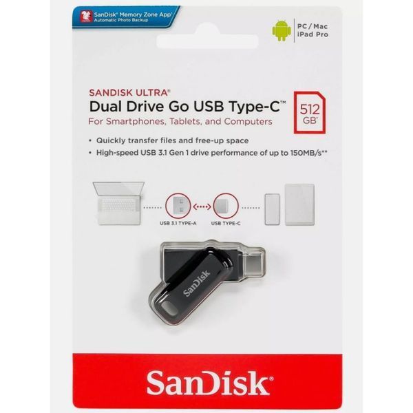 Флеш-накопичувач SanDisk USB 3.1 Ultra Dual Go Type-C 512Gb (150 Mb/s) SDDDC3-512G-G46 фото