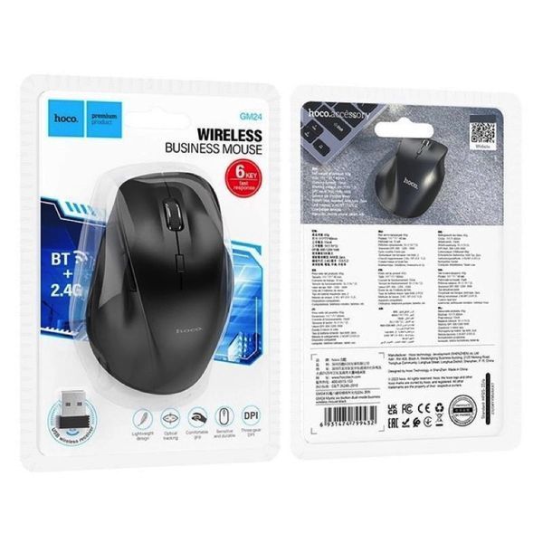 Манипулятор мышь HOCO GM24 Mystic six-button dual-mode business wireless mouse Black 6931474799432 фото