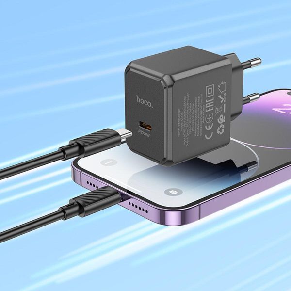 Сетевое зарядное устройство HOCO CS13A Ocean single port PD20W Charger Set(C to iP) Black 656-01363 фото