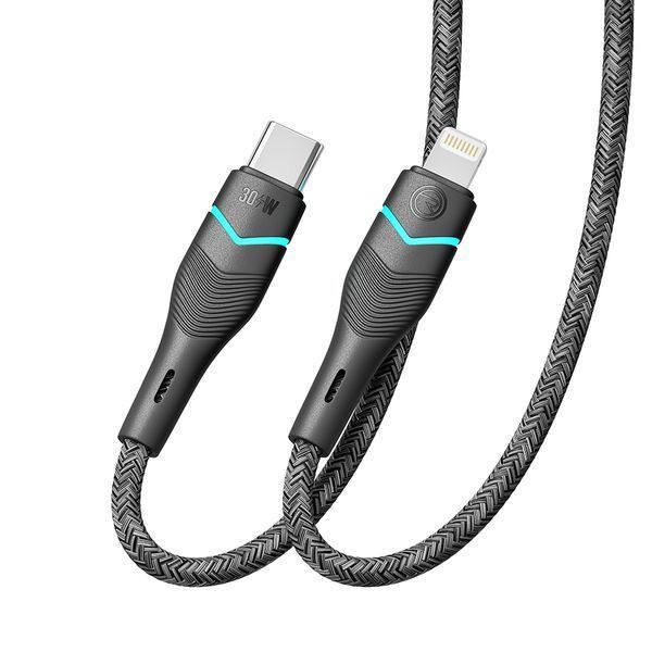 Кабель USB Ridea RC-RL15 RGB Light Type-C to Lightning 30W 1.2m Черный 209-00348 фото