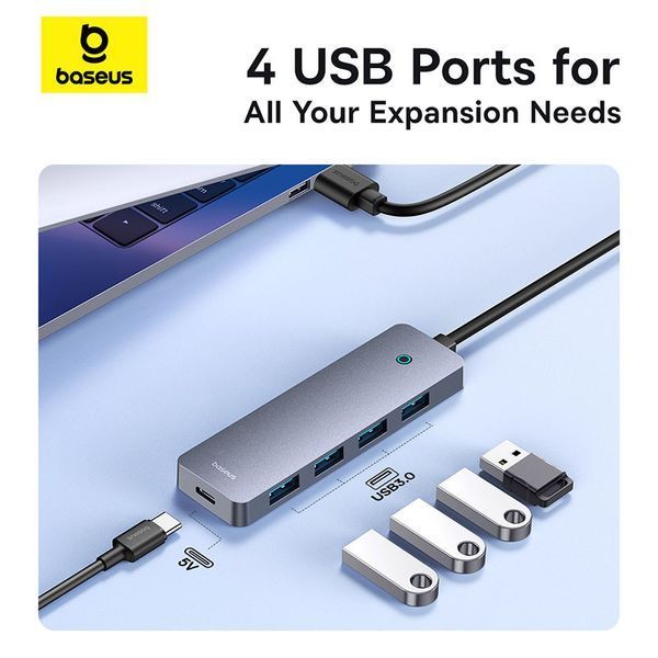 USB-хаб Baseus UltraJoy Series 4-Port HUB Lite 50cm Space Grey（USBA to USB3.0*4+Type-C5V） B0005280B811-01 фото