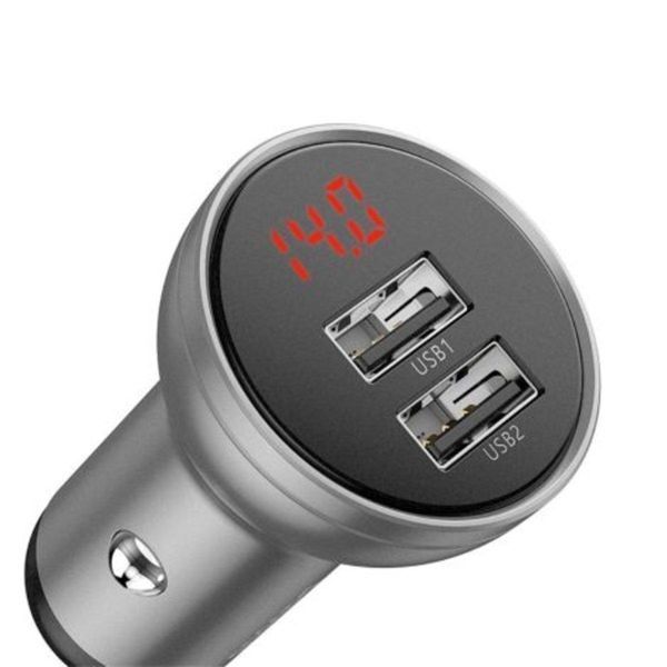 Автомобільний зарядний пристрій Baseus Digital Display Dual USB 4.8A Car Charger 24W Silver 656-00543 фото