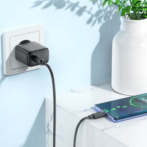 Мережевий зарядний пристрій з кабелем HOCO CS22A Value single port PD30W charger set(Type-C to Type-C) Black 209-00365 фото