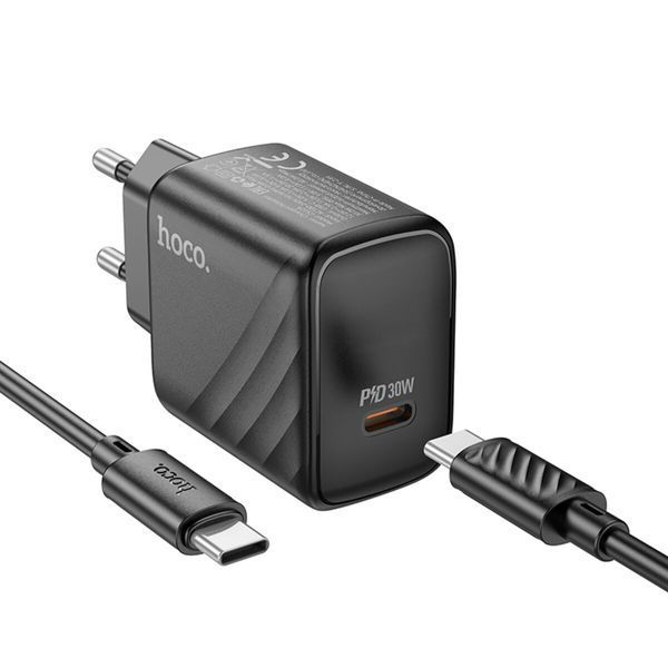 Мережевий зарядний пристрій з кабелем HOCO CS22A Value single port PD30W charger set(Type-C to Type-C) Black 209-00365 фото