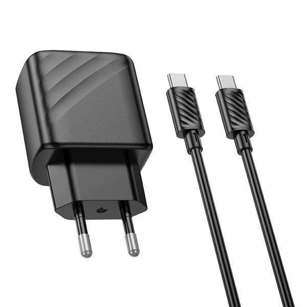 Мережевий зарядний пристрій з кабелем HOCO CS22A Value single port PD30W charger set(Type-C to Type-C) Black 209-00365 фото