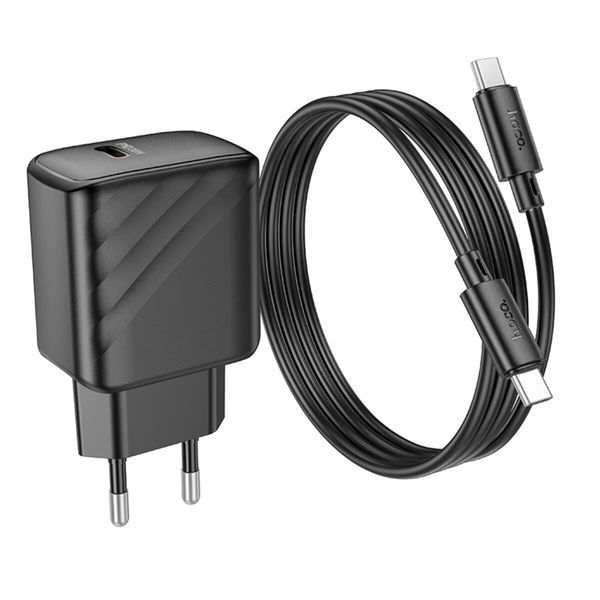 Мережевий зарядний пристрій з кабелем HOCO CS22A Value single port PD30W charger set(Type-C to Type-C) Black 209-00365 фото
