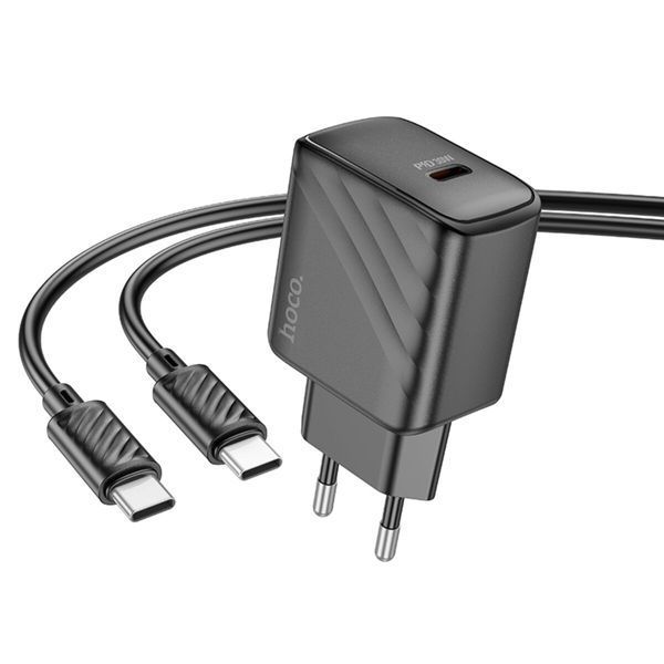 Мережевий зарядний пристрій з кабелем HOCO CS22A Value single port PD30W charger set(Type-C to Type-C) Black 209-00365 фото
