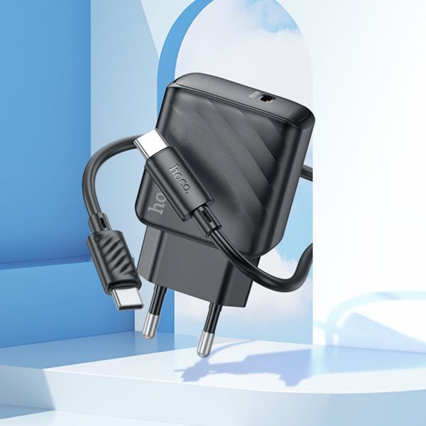 Мережевий зарядний пристрій з кабелем HOCO CS22A Value single port PD30W charger set(Type-C to Type-C) Black 209-00365 фото