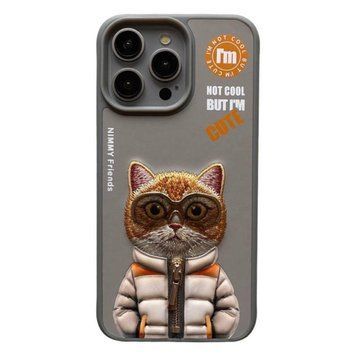 Чехол TPU+PC Nimmy 3D with Metal Buttons для iPhone 15 Pro Cat Grey 656-02532 фото