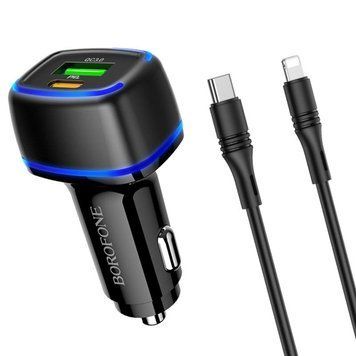 Автомобільний зарядний пристрій BOROFONE BZ14A Mercury PD20W+QC3.0 (Type-C to Lightning) Black 656-00278 фото