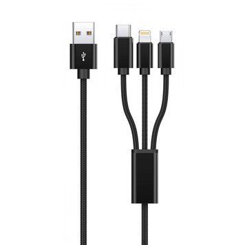 Кабель Proove Triple Connection 3 in 1 Type-C + Micro USB + Lightning (1,2m) Black CCTC20001501 фото