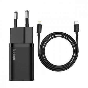СЗУ Baseus Super Silicone PD Charger 20W (1Type-C) + With Cable Type-C to Lightning Black 209-00281 фото