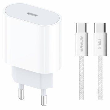 Сетевое зарядное устройство Amaya E69S PD35W (1USB-C) + кабель Type-C to Type-C white 656-08069 фото