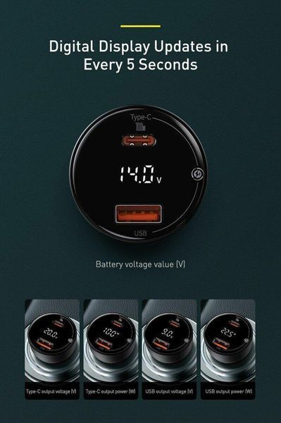 Автомобільний зарядний пристрій Baseus Superme Digital Display PPS Dual Quick Charger Car Charger 100 W Black 656-00553 фото
