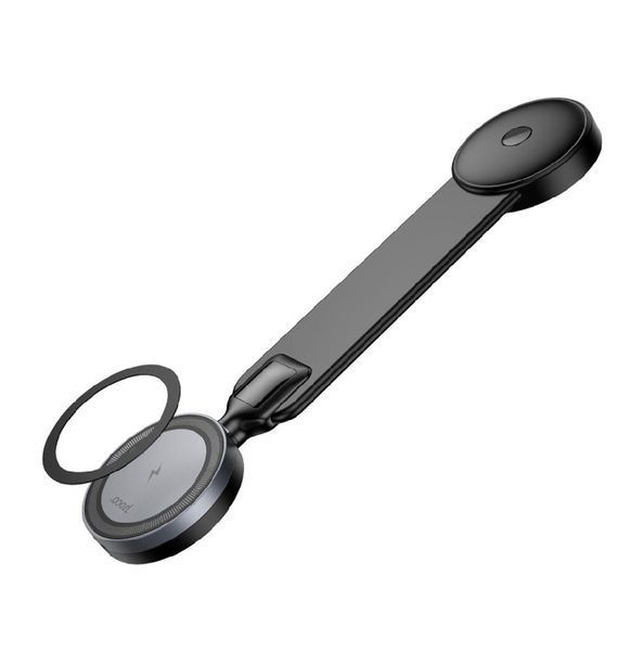 Автотримач для телефона з БЗП HOCO HW29 Totem ring magnetic wireless fast charging car holder (center console) Black Metal Gray 6942007642163 фото