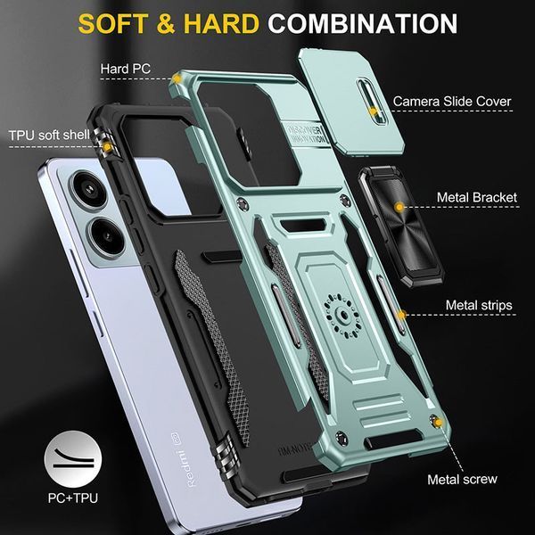 Ударопрочный чехол Camshield Army Ring для Xiaomi Poco X6 / Note 13 Pro 5G Light Green 777-04984 фото