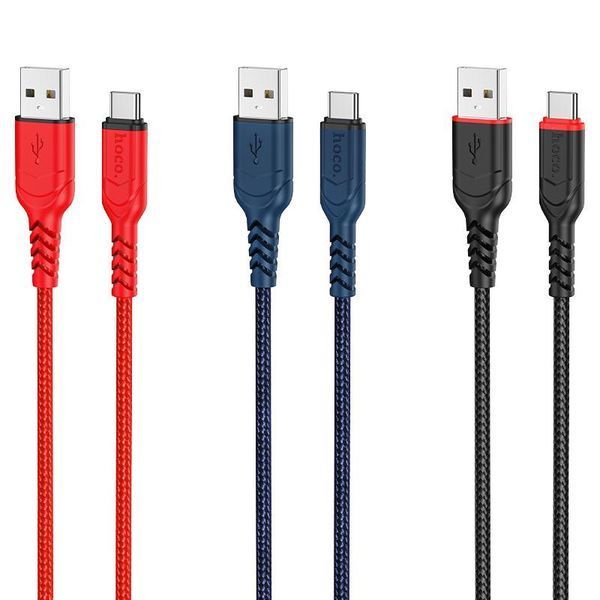Кабель HOCO X59 USB to Type-C 3A, 1m, nylon, TPE connectors, Black 6931474744920 фото