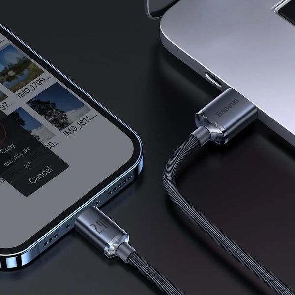 Кабель Baseus Crystal Shine Series Fast Charging Data Cable USB to iP 2.4A 1.2m Black CAJY000001 фото