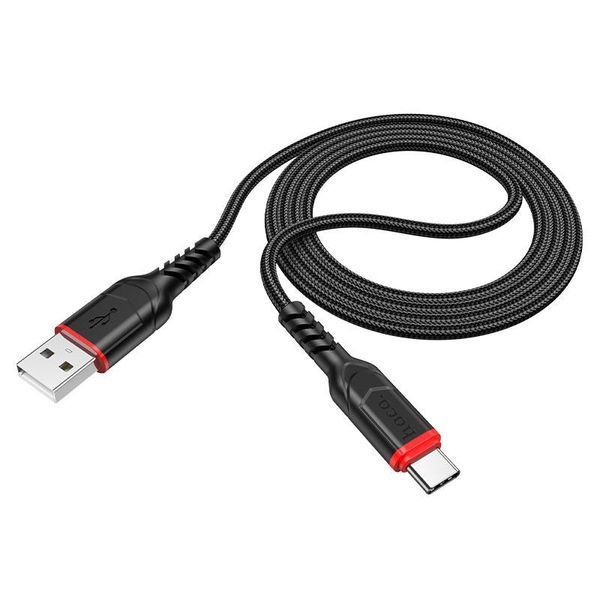 Кабель HOCO X59 USB to Type-C 3A, 1m, nylon, TPE connectors, Black 6931474744920 фото