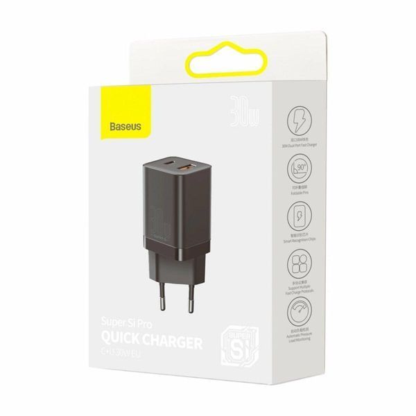 Мережевий зарядний пристрій Baseus Super Si Pro Quick Charger C+U 30W EU Black 656-01309 фото