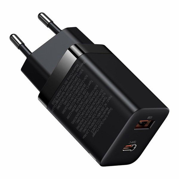 Мережевий зарядний пристрій Baseus Super Si Pro Quick Charger C+U 30W EU Black 656-01309 фото