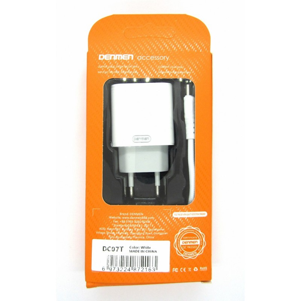 Зарядний пристрій Denmen DC07T QC3.0 18W 1USB 3.6A + кабель Type-C 1 м Білий 209-00109 фото