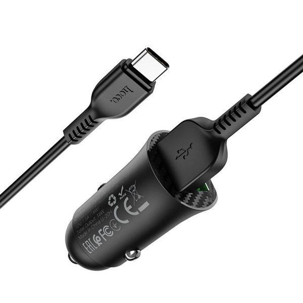 Автомобільний зарядний пристрій HOCO Z39 Farsighted dual port QC3.0 18W set(Type-C) Black 656-00336 фото