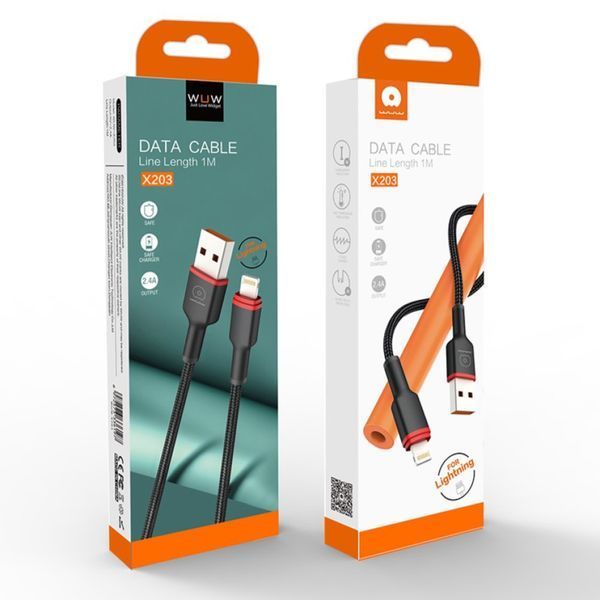 Кабель WUW-X203 USB Lightning 2,4А black 6972573336210 фото