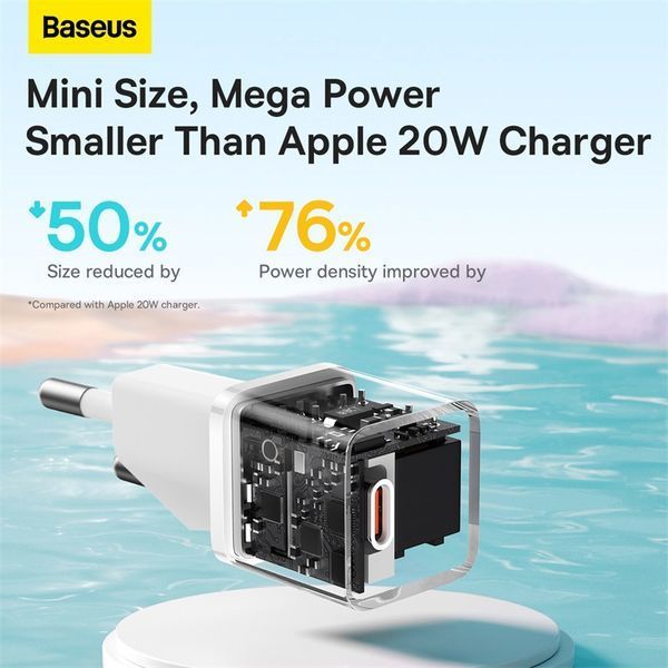 Мережевий зарядний пристрій Baseus GaN5 Fast Charger(mini) 1C 20W EU White CCGN050102 фото