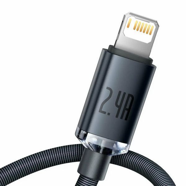 Кабель Baseus Crystal Shine Series Fast Charging Data Cable USB to iP 2.4A 1.2m Black CAJY000001 фото