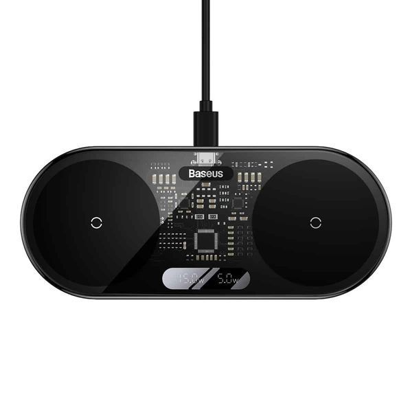 Бездротовий мультизарядний пристрій Baseus Digital LED Display 2in1 Wireless Charger 20W Black Universal version WXSX010101 фото