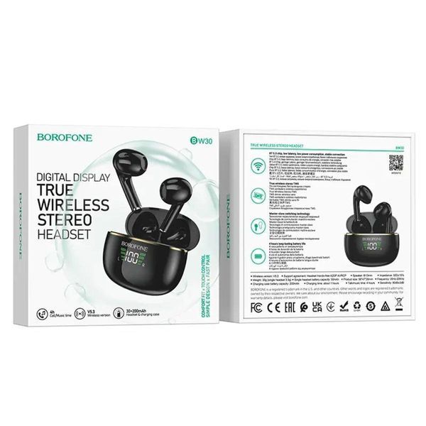 Наушники BOROFONE BW30 Cheerful true wireless BT headset Bright Black 656-00886 фото