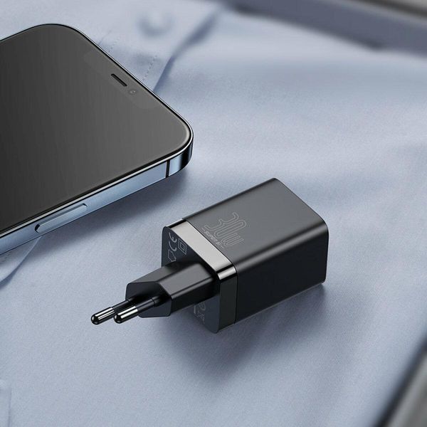 Мережевий зарядний пристрій Baseus Super Si Pro Quick Charger C+U 30W EU Black 656-01309 фото
