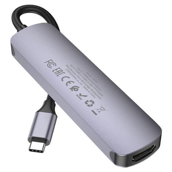 USB-хаб HOCO HB28 Type-C multi-function converter(HDTV+USB3.0+USB2.0+SD+TF+PD) Metal Gray 6931474769336 фото