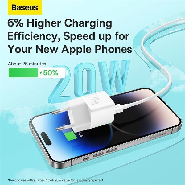 Мережевий зарядний пристрій Baseus GaN5 Fast Charger(mini) 1C 20W EU White CCGN050102 фото