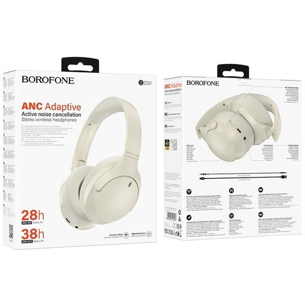 Беспроводные наушники BOROFONE BO31 Prestige active noise Reduction BT headphones Milky white 656-01595 фото